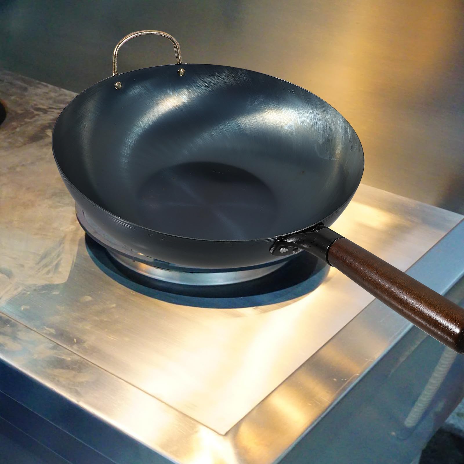 Wok Ferro Antiaderente Fondo Piatto, Padella Cucina Multiuso