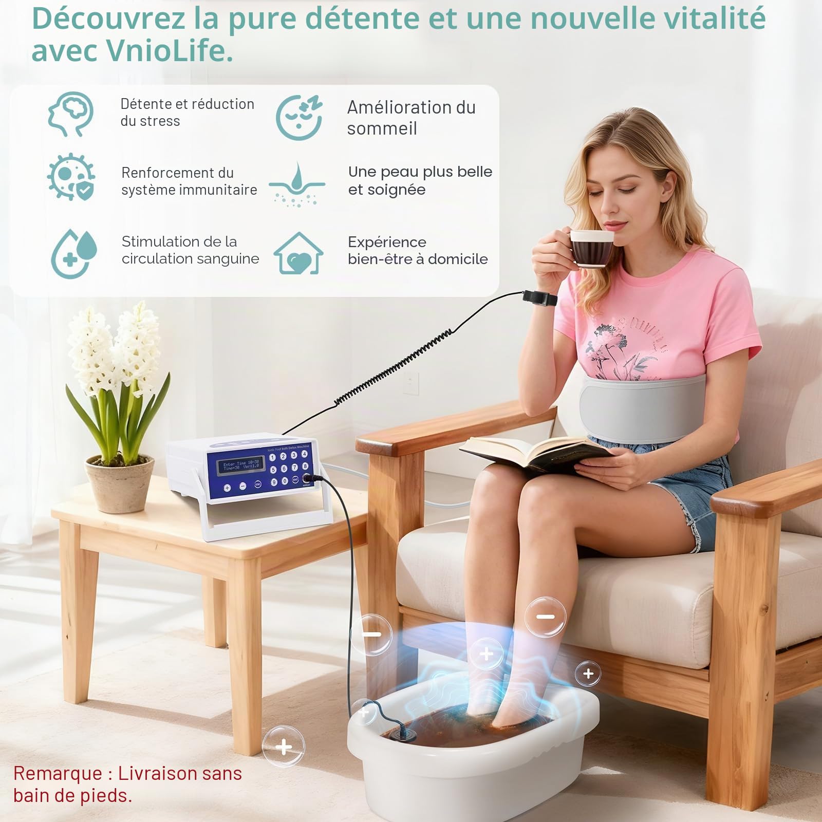 Bain de pieds ionique détox dans une mallette en aluminium, bain de pieds détox avec ceinture abdominale infrarouge, amélioration de la circulation sanguine et du sommeil (sans bassin)