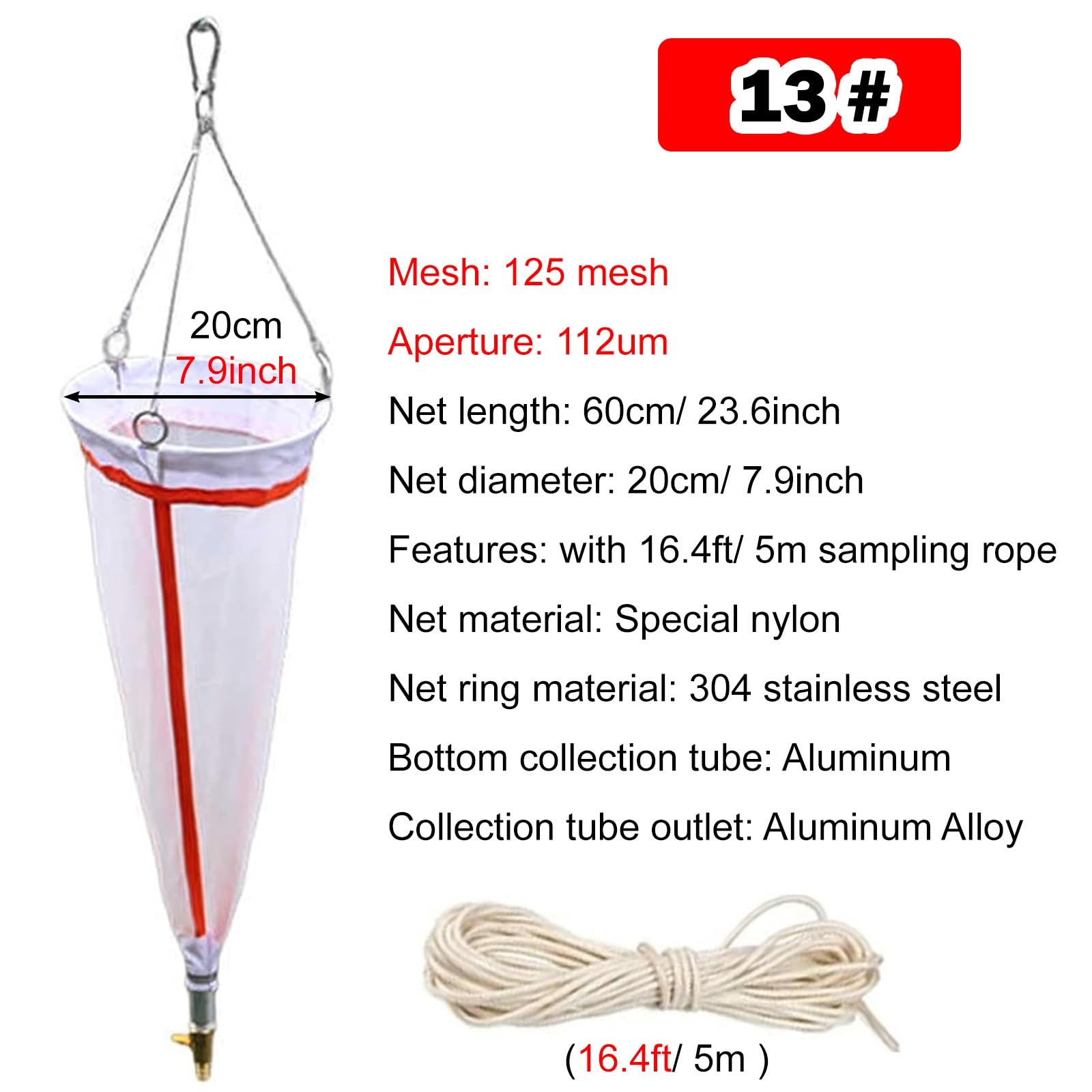 Red para Peces de Acuario, Red de muestreo de plancton con Malla de 64 μm y 112 μm y Cuerda de 5 m, Paquete de 2