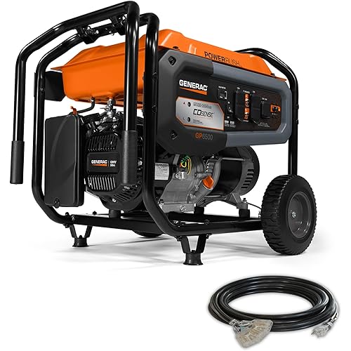 Generac 8,125/6,500-Watt Portable Gas Generator - Electric Start - Includes Extension Cord - Home or RV Ready - Quiet, Long Runtime, Emergency Power - 49-State Compliant