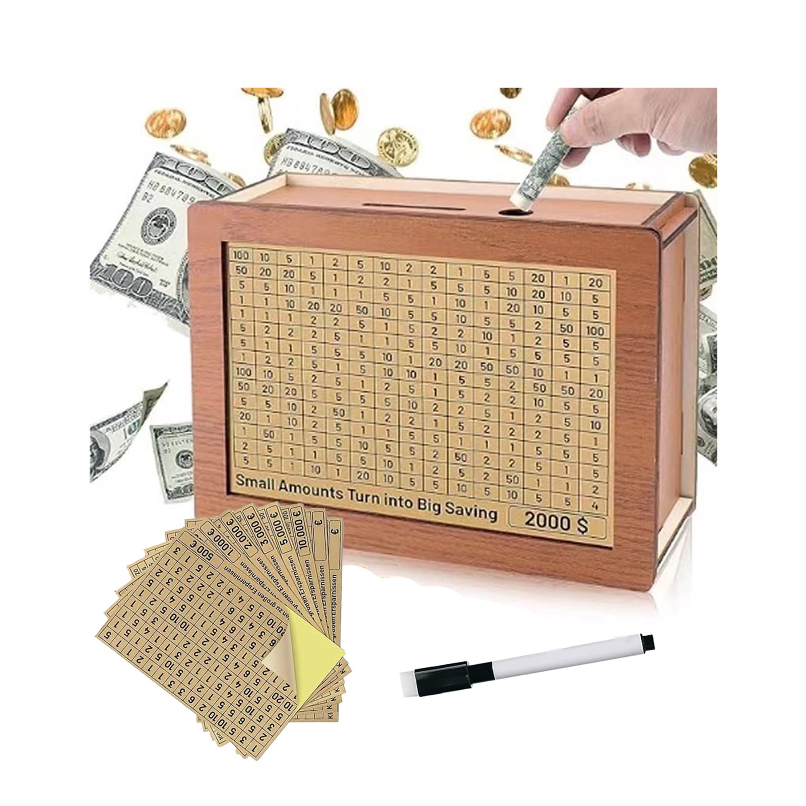Gerui Wooden Money Saving Box,Reusable Moneybox,Retro Money-Box Storage Box,Savings Box With Numbers Checking For Helps Adults And Children Build The Habit Of Saving