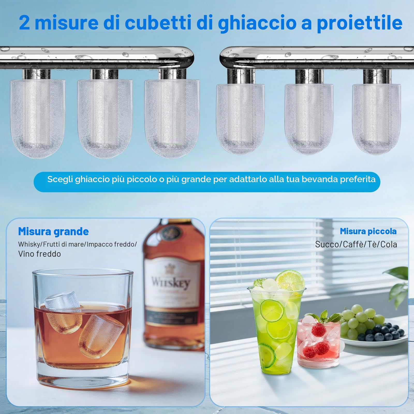 Macchina Ghiaccio,9 Cubetti in 8 Minuti,2 Dimensioni di Ghiaccio,14kg/24h,Macchina Ghiaccio Casa Ice Maker Autopulente con Maniglia/Paletta per Casa/Festa/Cucina/Bar (Bianco)
