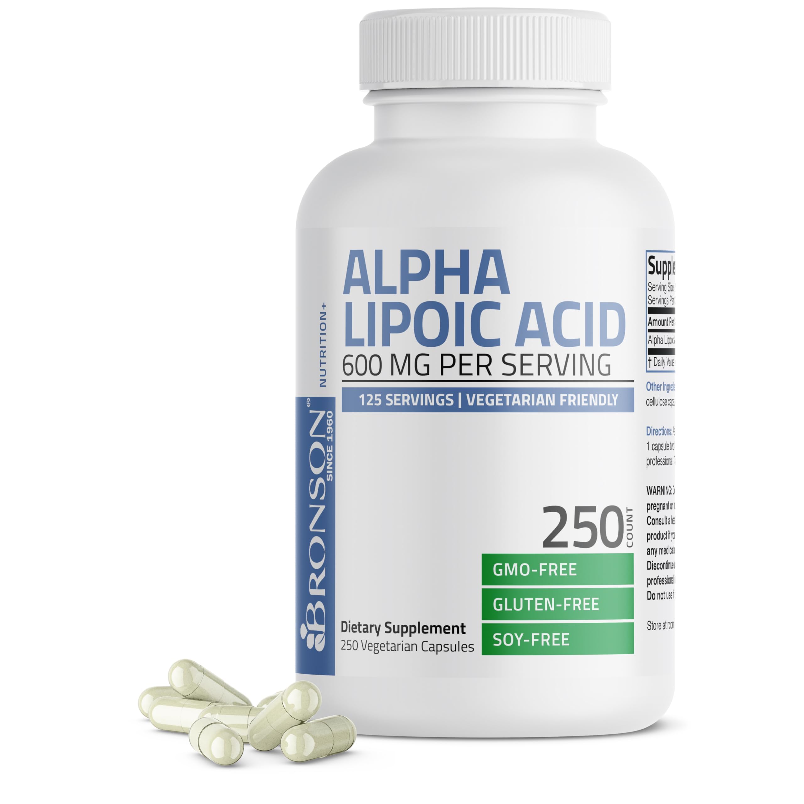 Bronson Alpha Lipoic Acid 600 mg Glucose Metabolism Support, 250 Capsules 250 Count (Pack of 1)