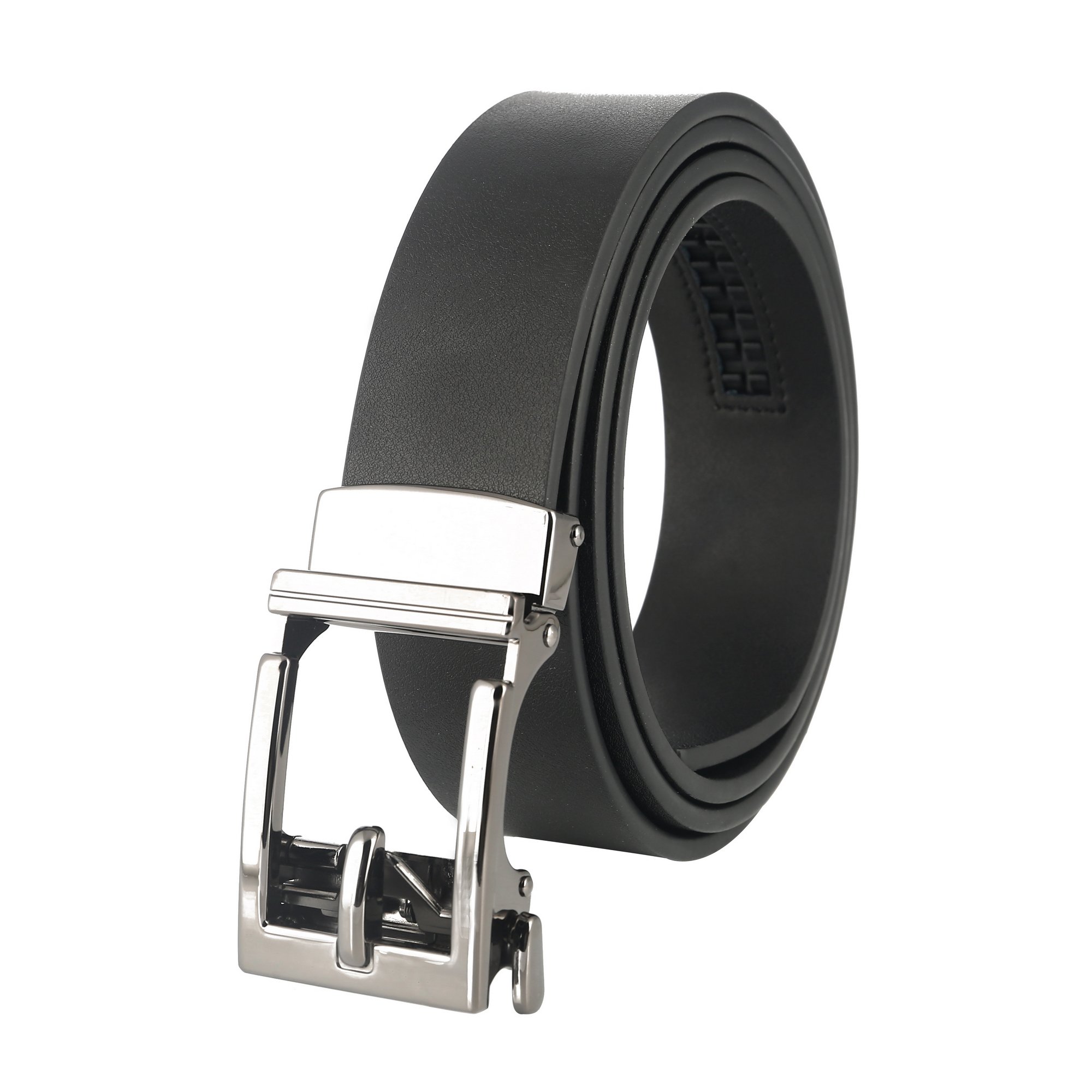 Gelante Genuine Leather Ratchet Dress Belt With Automatic Sliding Buckle - Minimalistic Style-Trim to Fit G706-Black