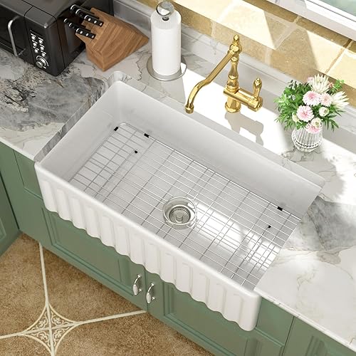 Logmey 33 Inch White Farmhouse Sink 33x18x10 Fireclay Single Bowl