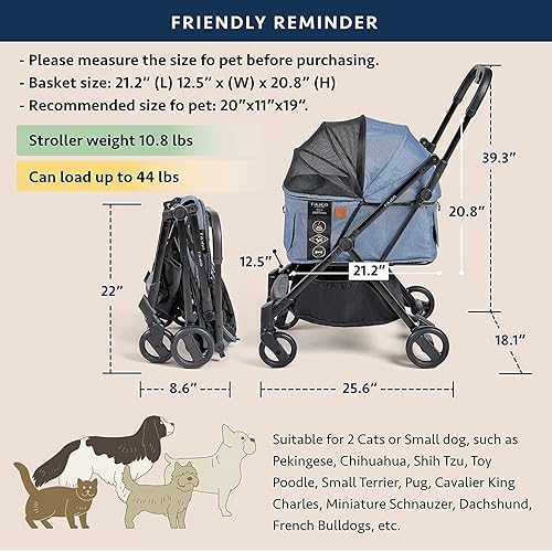 Miniatura 3 de FikaGo Cochecito de lujo para perrosgatomascotas, ligero y de plegado rápido, capacidad de carga de 44 libras, cochecito de perro para cochecito