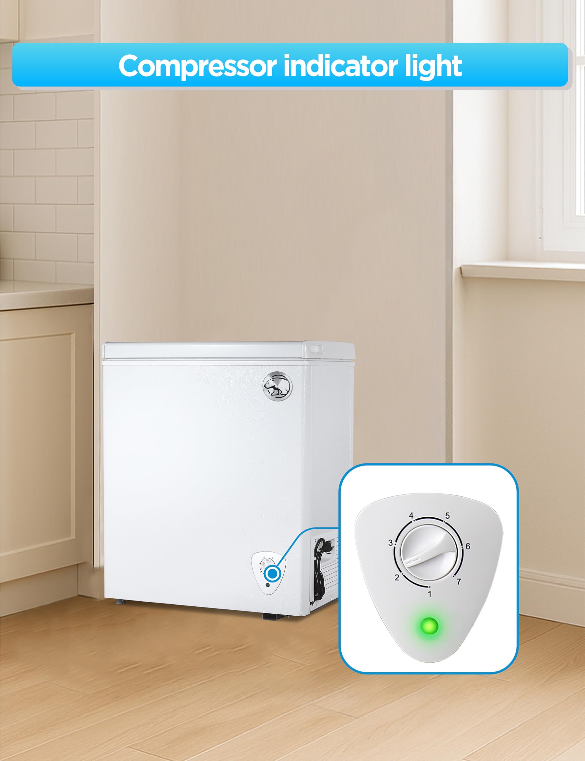 Commercial Cool 2.8 Cu. Ft. Compact Chest Freezer, Textured Finish, Deep Freezer For Frozen Food Storage, Removable Storage Basket, Mechanical Temperature Control, R600a Refrigerant, Ccfw28, White on Fridge.com - View 5