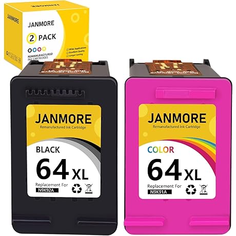 Compatible Ink Cartridge Replacement for HP 64XL (Black, Tri-Color 2 Pack)