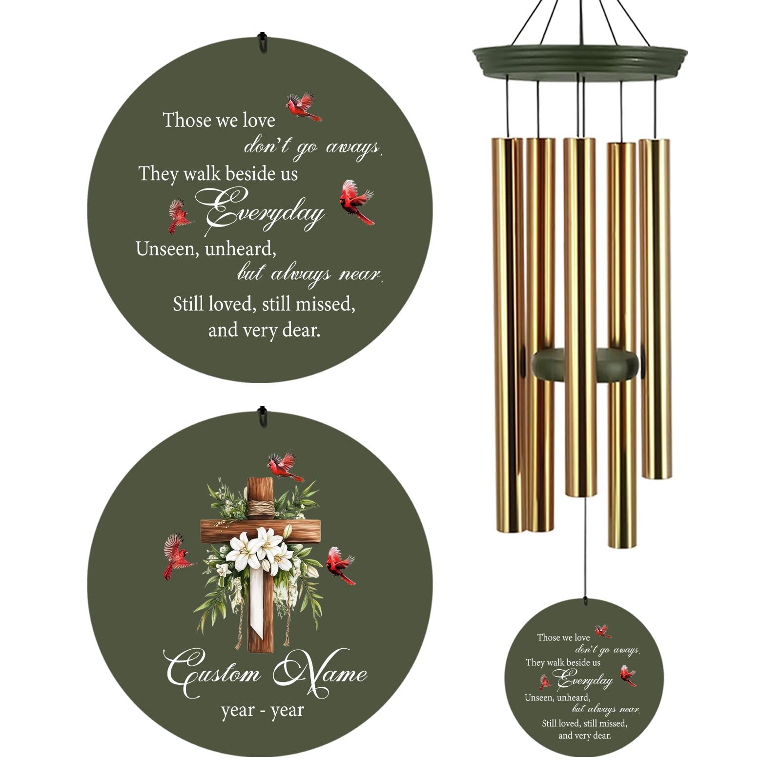 Personalized 30/36" Memorial Wind Chimes for Loss, Cardinal Gifts
