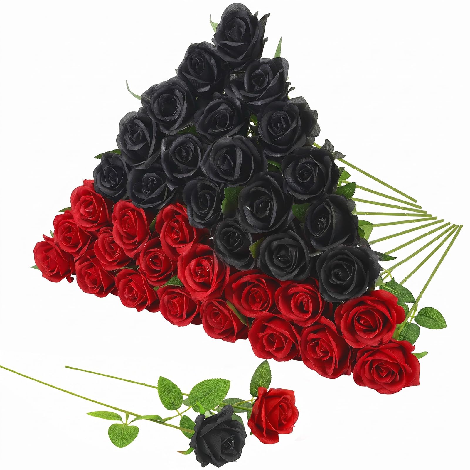 Hoemwarm 36 Pcs Silk Black Red Rose Bouquet