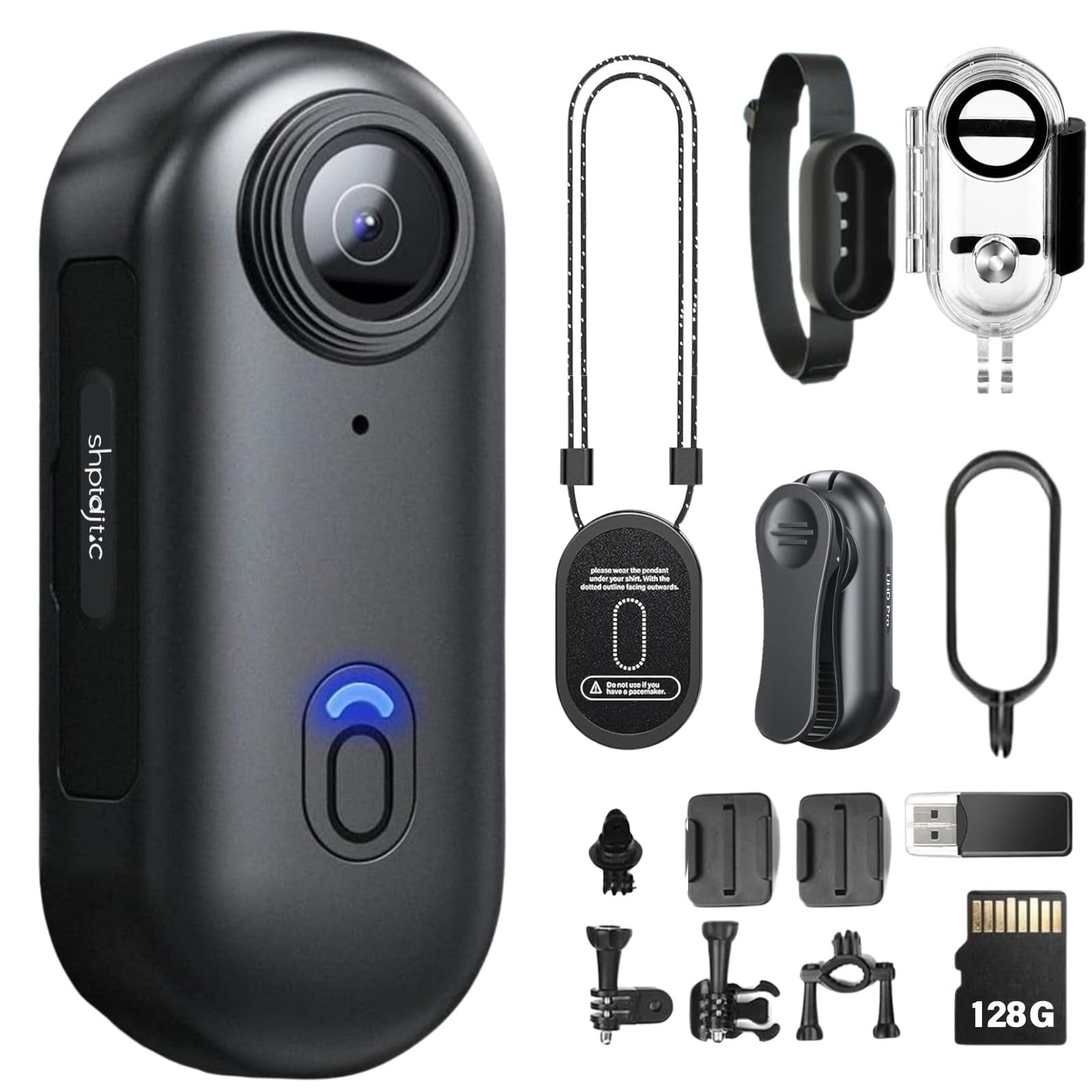 SHPTDJTIC128G 4K Body Camera, Thumb Size Cam,Wearable Camera with 360°Rotatable Clip & Magnetic Clip,120 Minutes for Recording,Take for Lecture, Traveling,Pet Walking,Outdoors Activities (4K-P-128G)