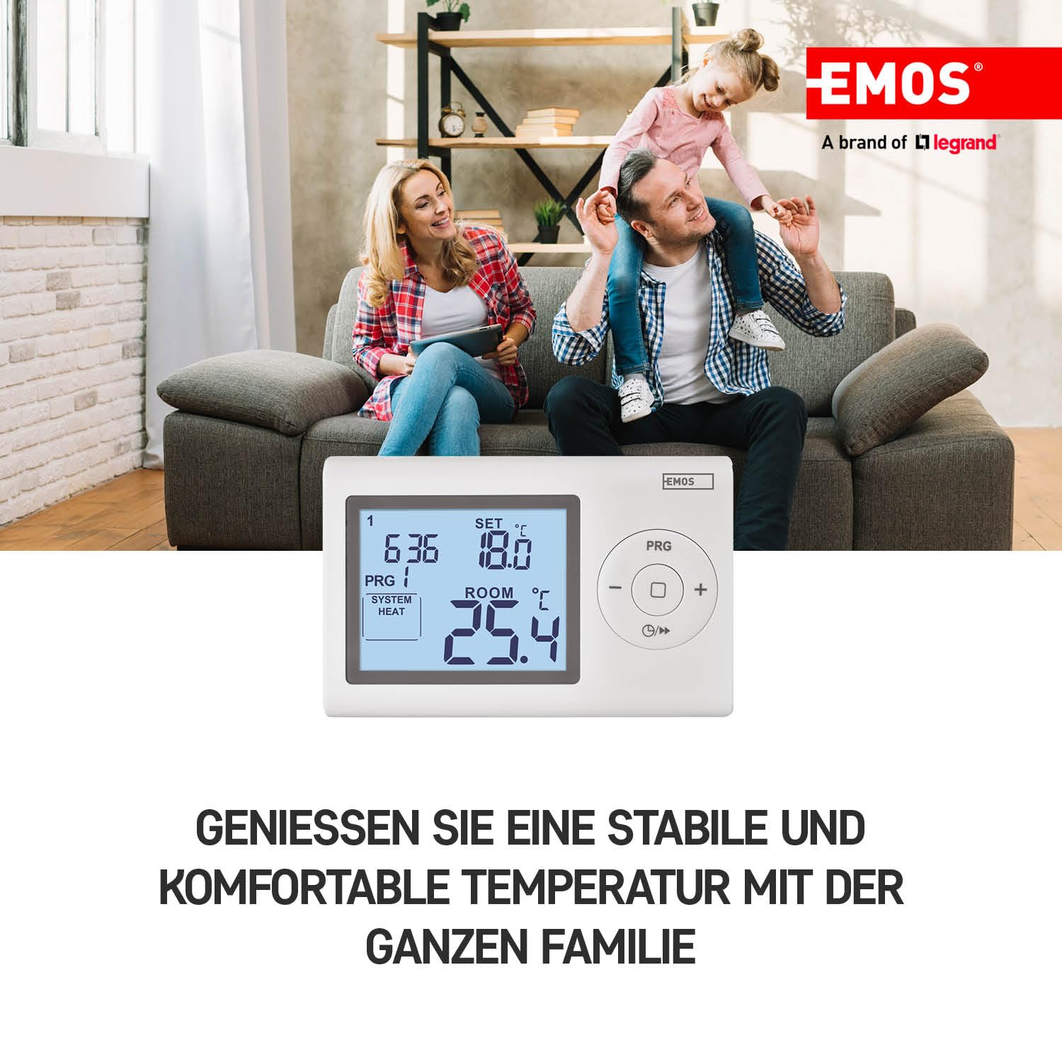EMOS termostato Digital LCD programable, con Cable, 5–35 °C, calefacción/refrigeración, Montaje en Superficie, protección antihielo, batería incluida, Blanco