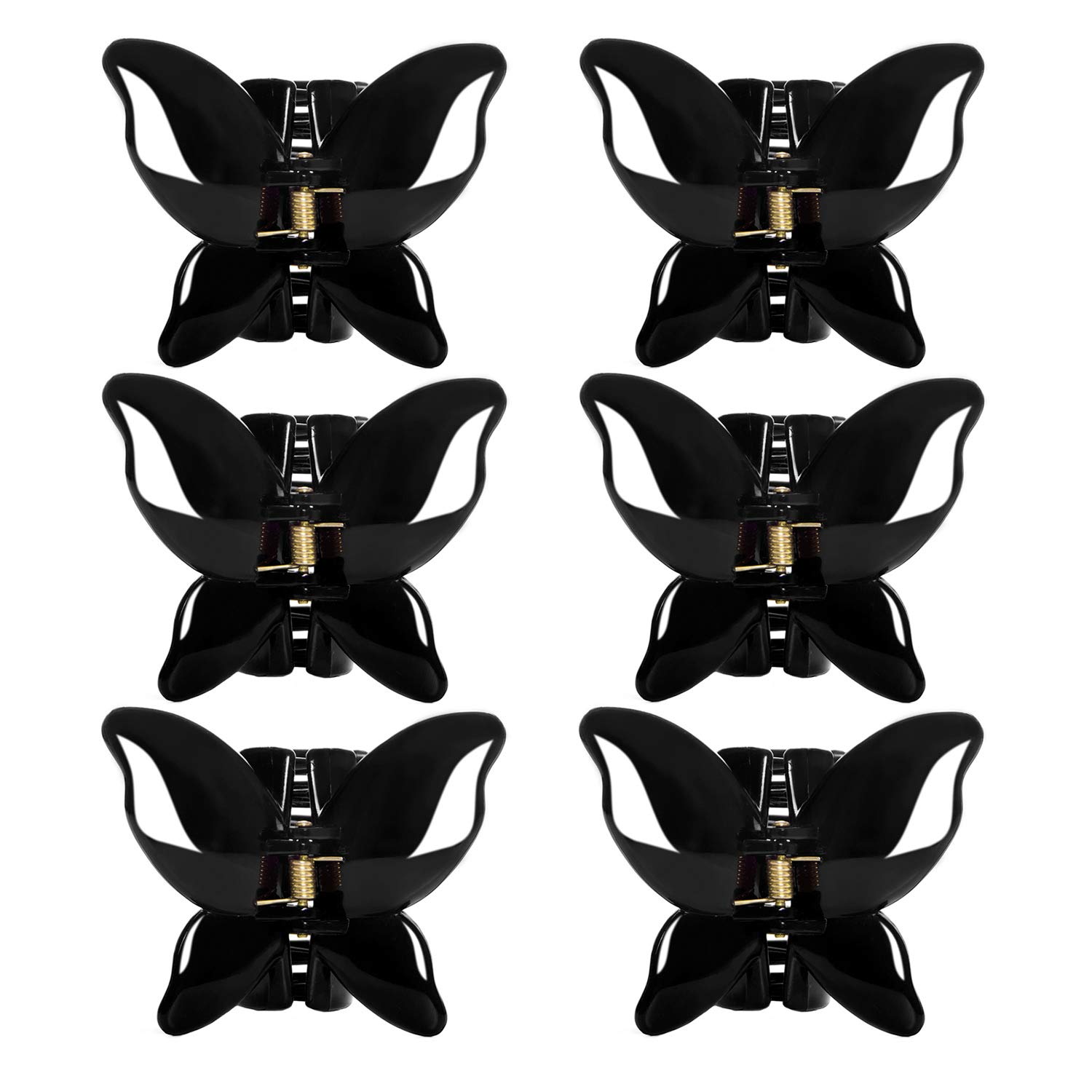 RC ROCHE ORNAMENT 6 Pcs Womens Butterfly Claw Jaw Strong Hold Grip No Slip Plastic Chic Styling Beauty Fashion Premium Professional Accessories Girls Ladies, Medium Black