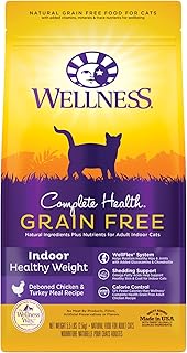 Wellness Natural Pet Food Complete Health Grain-Free Indoor Healthy Weight Chicken Recipe Dry Cat Food, 5.5 Pound Bag
