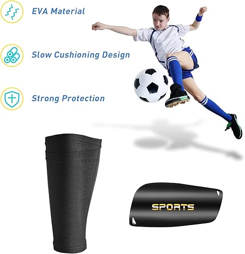 Miniatura 4 de 2 pares de espinilleras de fútbol con mangas de protección para espinilleras para adultos y jóvenes, para niños y niñas, juegos de fútbol,