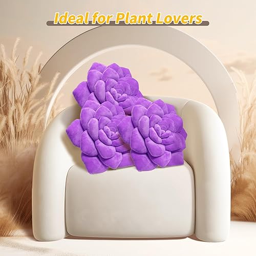 Miniatura 5 de Dumwry Almohada suculenta, almohada en forma de flor 3D, decoración de hojas cosidas a mano para amantes de las plantas, almohada de plantas