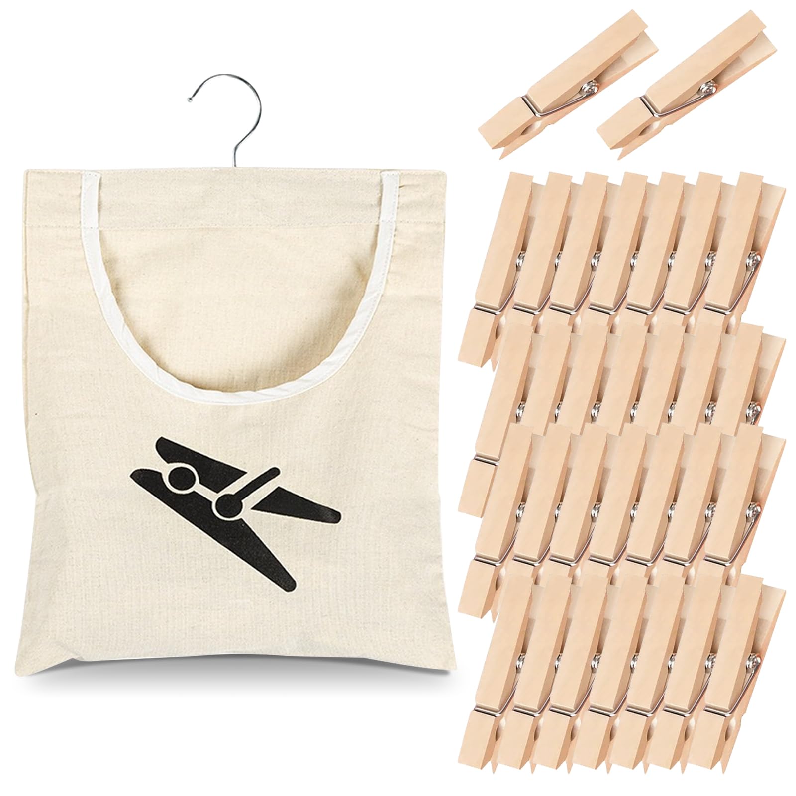 IETWATE Peg Bags for Washing Line: 32 x 28cm Peg Bag with 30 Pegs, Peg Bag with Hanging Hooks, 360° Rotation Clothes Pegs Bag, for Clothes Socks Underwear in Idoor, Balcony