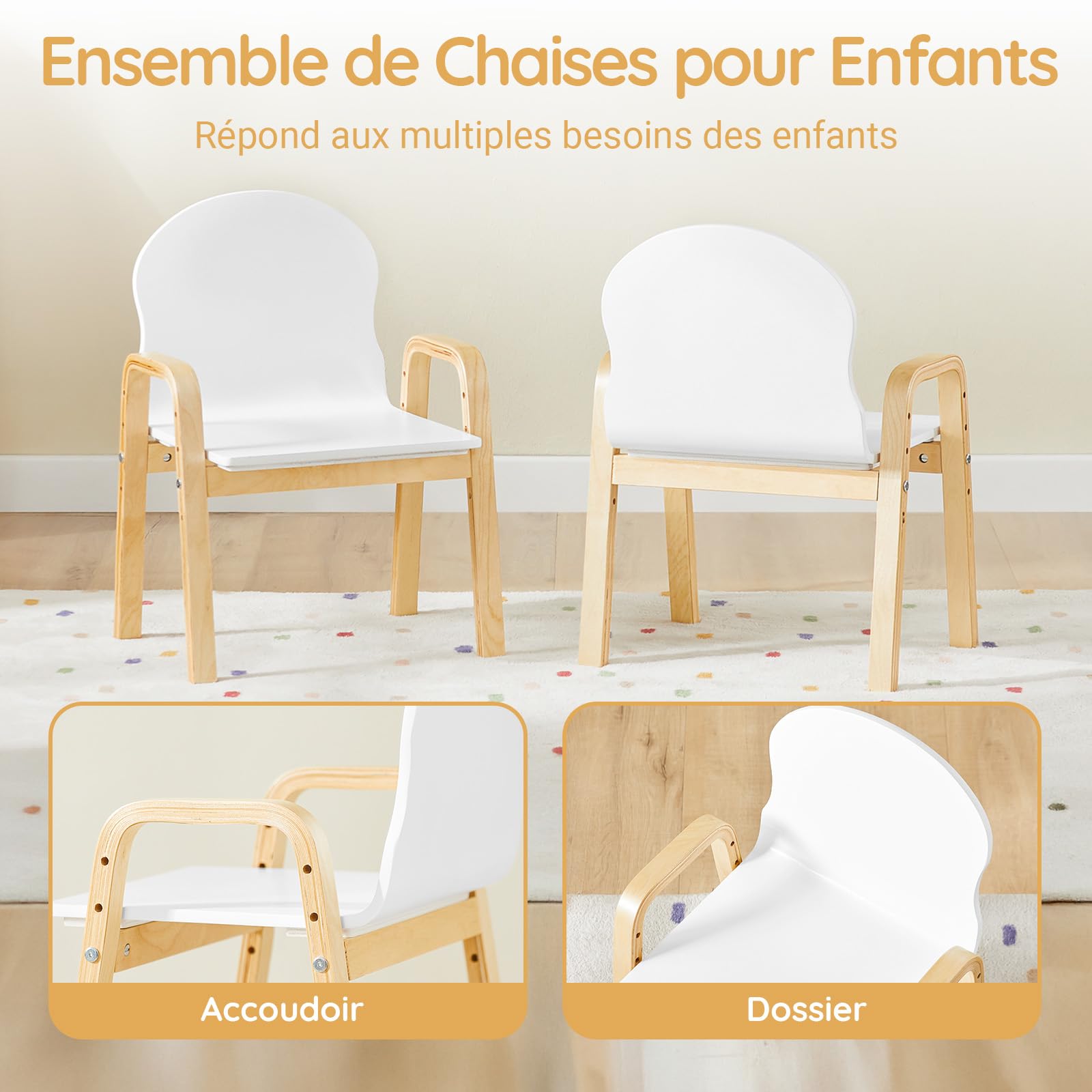 SoBuy KMB24-Wx2 Lot de 2 Chaise Enfant Design Tabouret avec Accoudoirs et Dossier Hauteur d'Assise Réglable