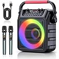 Karaoke Machine for Adults & Kids,Bluetooth Karaoke Speaker with Two Wireless Karaoke Microphones,PA System Speaker Supports TF Card/USB,AUX in,REC,Bass & Treble for Party/Meeting/Adults/Kids