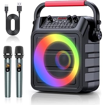 Karaoke Machine for Adults & Kids,Bluetooth Karaoke Speaker with Two Wireless Karaoke Microphones,PA System Speaker Supports TF Card/USB,AUX in,REC,Bass & Treble for Party/Meeting/Adults/Kids