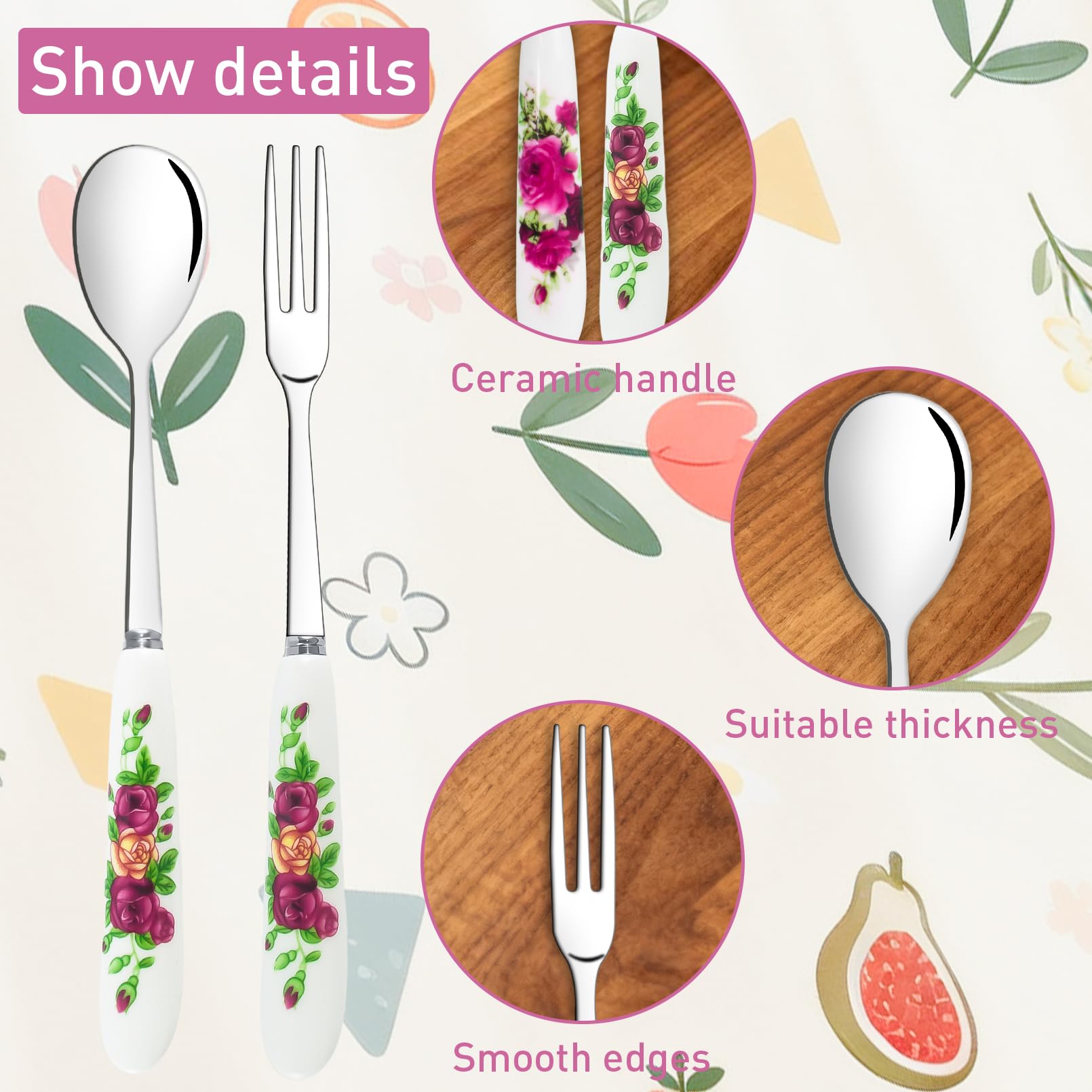 28 Pcs Dessert Forks and Spoons Silverware Set with Ceramic Handle — Amazon image 3