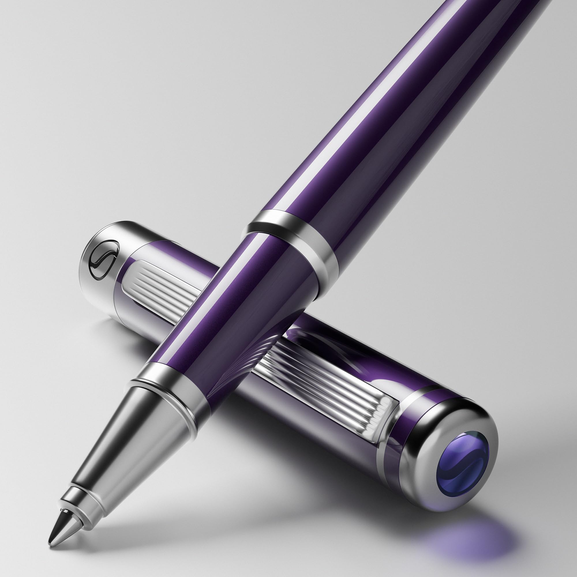 Scriveiner Aubergine Rollerball Pen - Stunning Luxury Pen With Chrome Finish, Schmidt Ink Refill, Best Roller Ball Gift Set for Men &amp; Women, Professional, Executive Office, Nice Pens