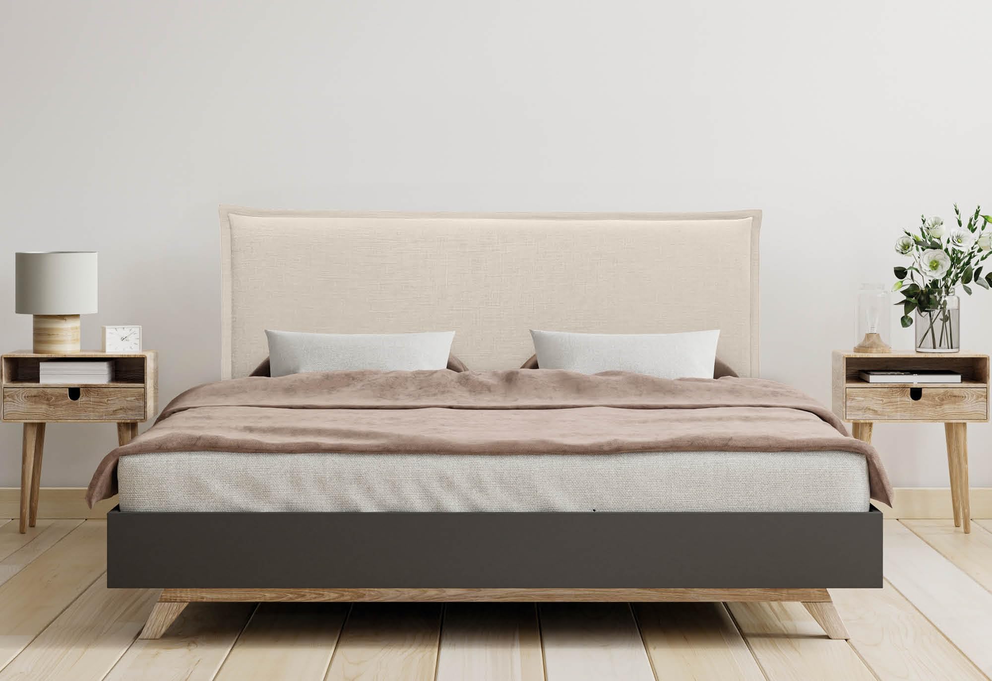 DHOME Solid Natural Linen Headboard with Trim Upholstered Headboard Bed Bedroom Modern Top Trending (Natural Linen, 160 x 105 cm with Legs (Beds 150/160)) - 2