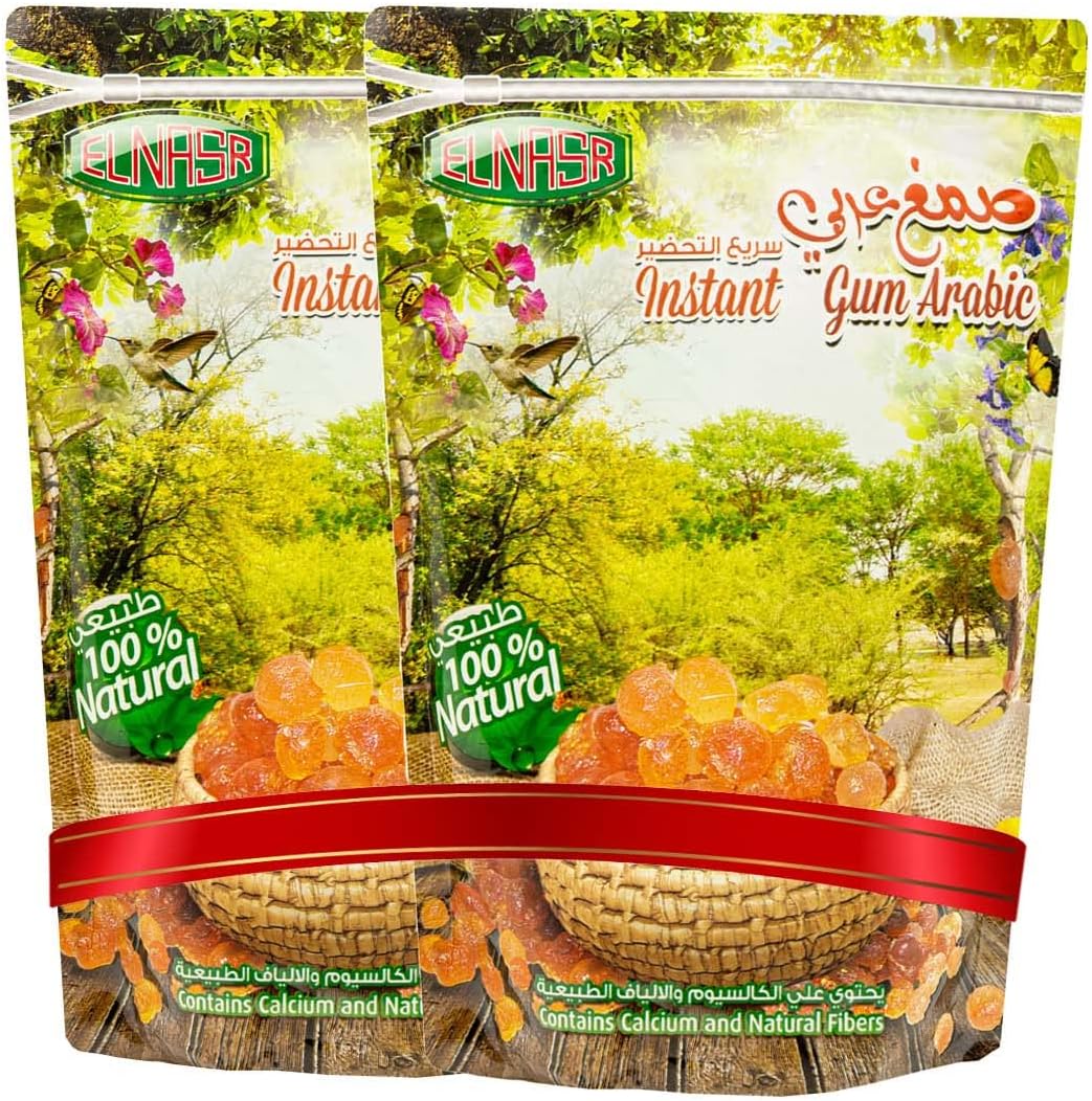 Elnasr 100% Organic & Natural Instant Gum Powder Arabic Hashab Pure Premium Resins Resin Origanum Acacia Arab Arabian Dried Saracenic Sengalia Senegal Acacia Seyal (2 Pack = 10.5oz / 300gm) صمغ عربي