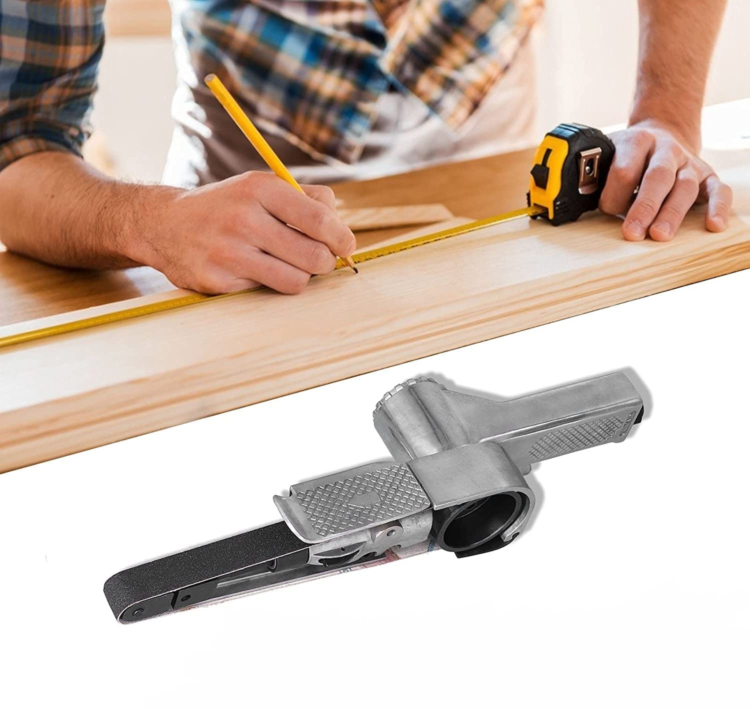 Levigatrice a Nastro Ad Aria Compressa Smerigliatrice Pneumatica Mini 330 x 10 mm Per Legno, Plastica, Alluminio, Lucidatura di Mobili Con 3 Nastri Abrasivi 16000 Giri/Min