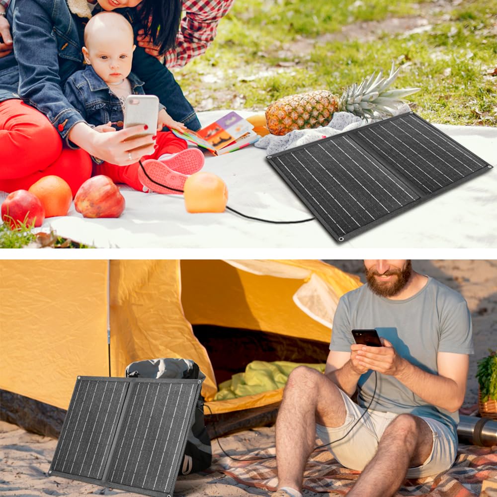 Pannello Solare Portatile 21W Piegaevole Caricatore, Efficienza 23%, Caricatore Rapido con Porte USB e Uscita DC 18V, Pannello Solare Pieghevole per Campeggio Viaggi all'Aria Aperta Emergenza