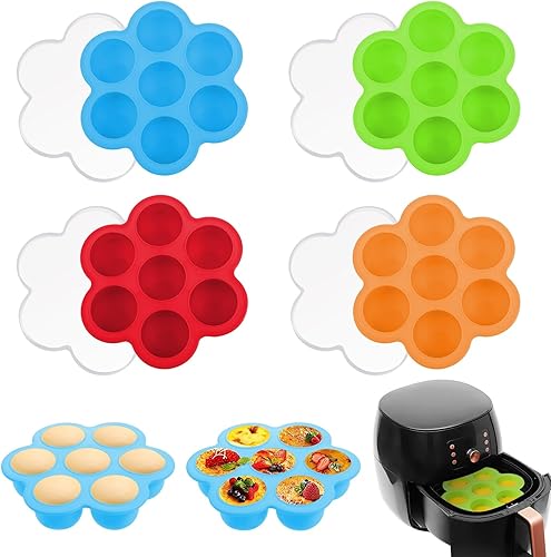 Paquete de 4 moldes de silicona para mordeduras de huevo, molde de huevo para freidora de aire, sartén reutilizable para mordeduras de huevo con