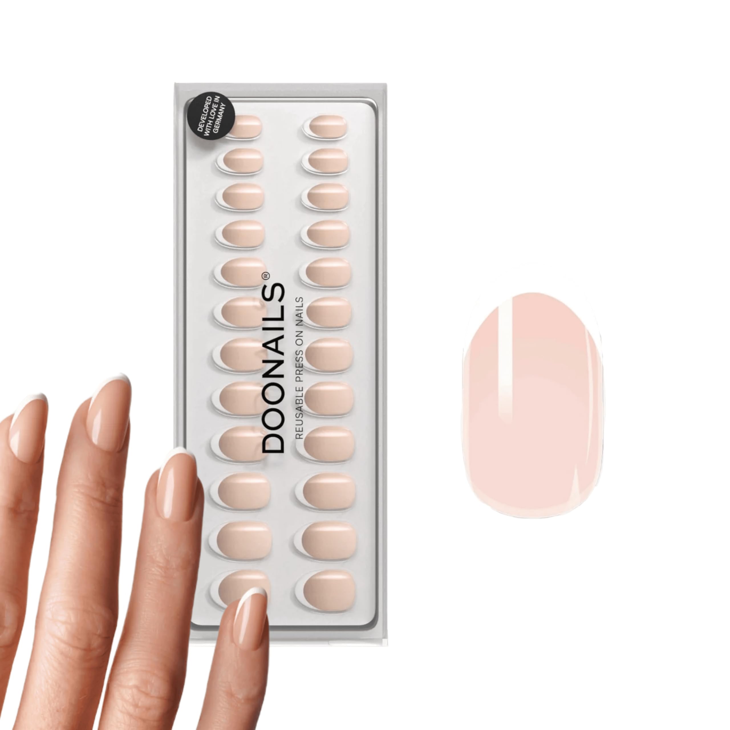 DOONAILS Soft Gel Press On Nails Set da 30 pezzi Classic French forma arrotondata unghie da incollare, copertura completa in qualità da salone, finte unghie in gel morbido, medio, naturale e piacevole