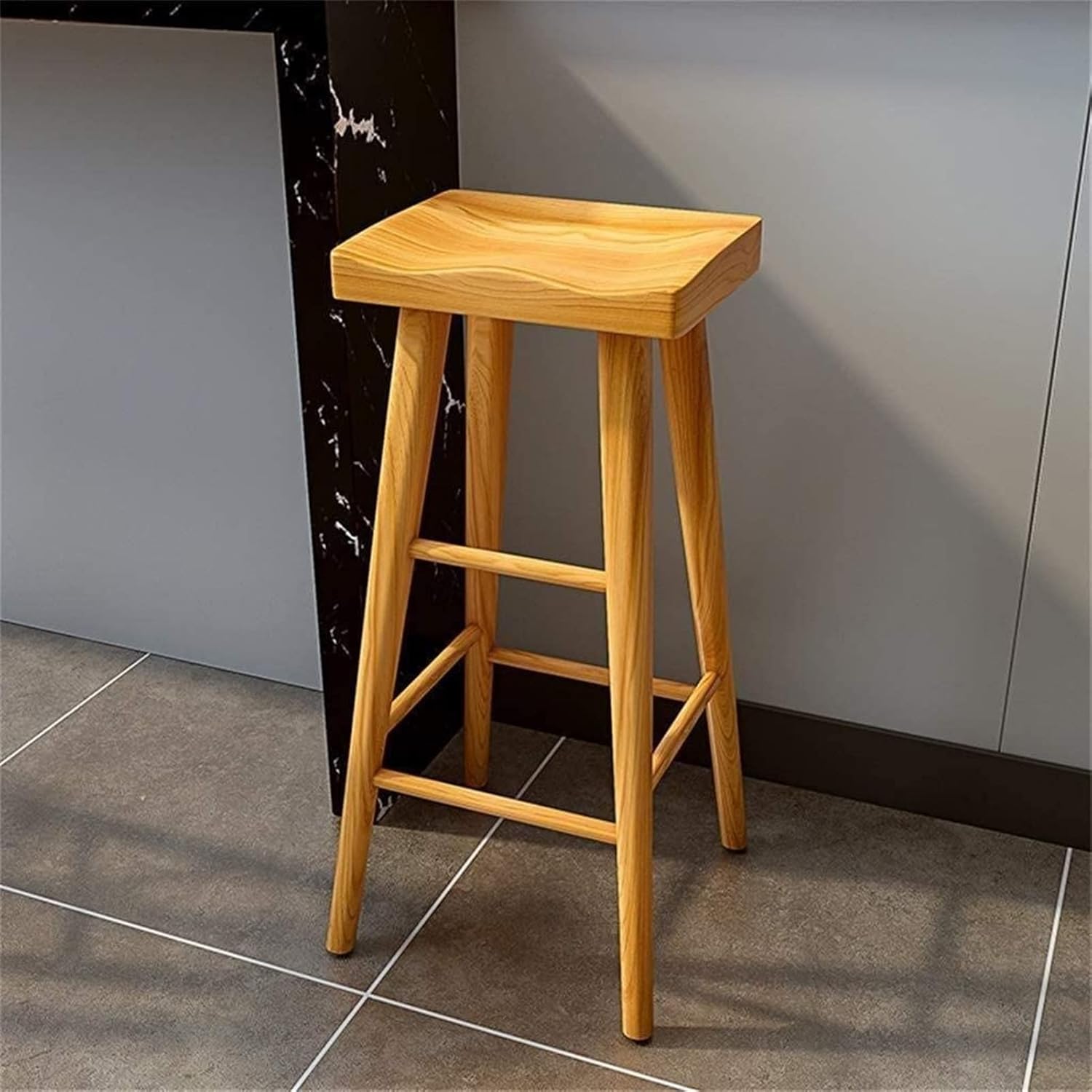 PILYON Stools,Bar Stool Retro Dining Chairs Wooden Barstools Chair with Footrest Eco-Friendly Pine Wood Tall Stool Ergonomic Square Seat,45Cm (Size : 45Cm)