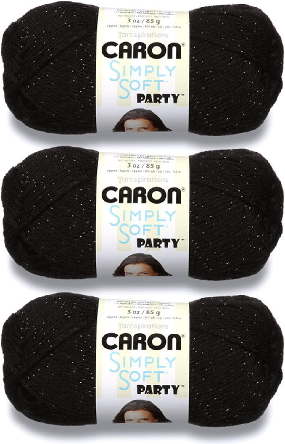 Caron Simply Soft Party Black Sparkle Yarn - 3 Pack of 85g/3oz - Acrylic - 4 Medium (Worsted) - 164 Yards - Knitting/Crochet