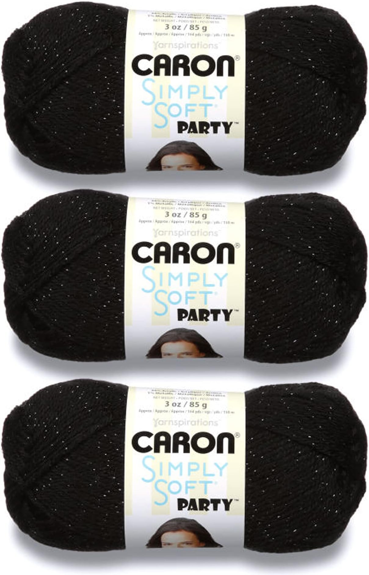 Caron Simply Soft Party Yarn, Black Sparkle 3 Count