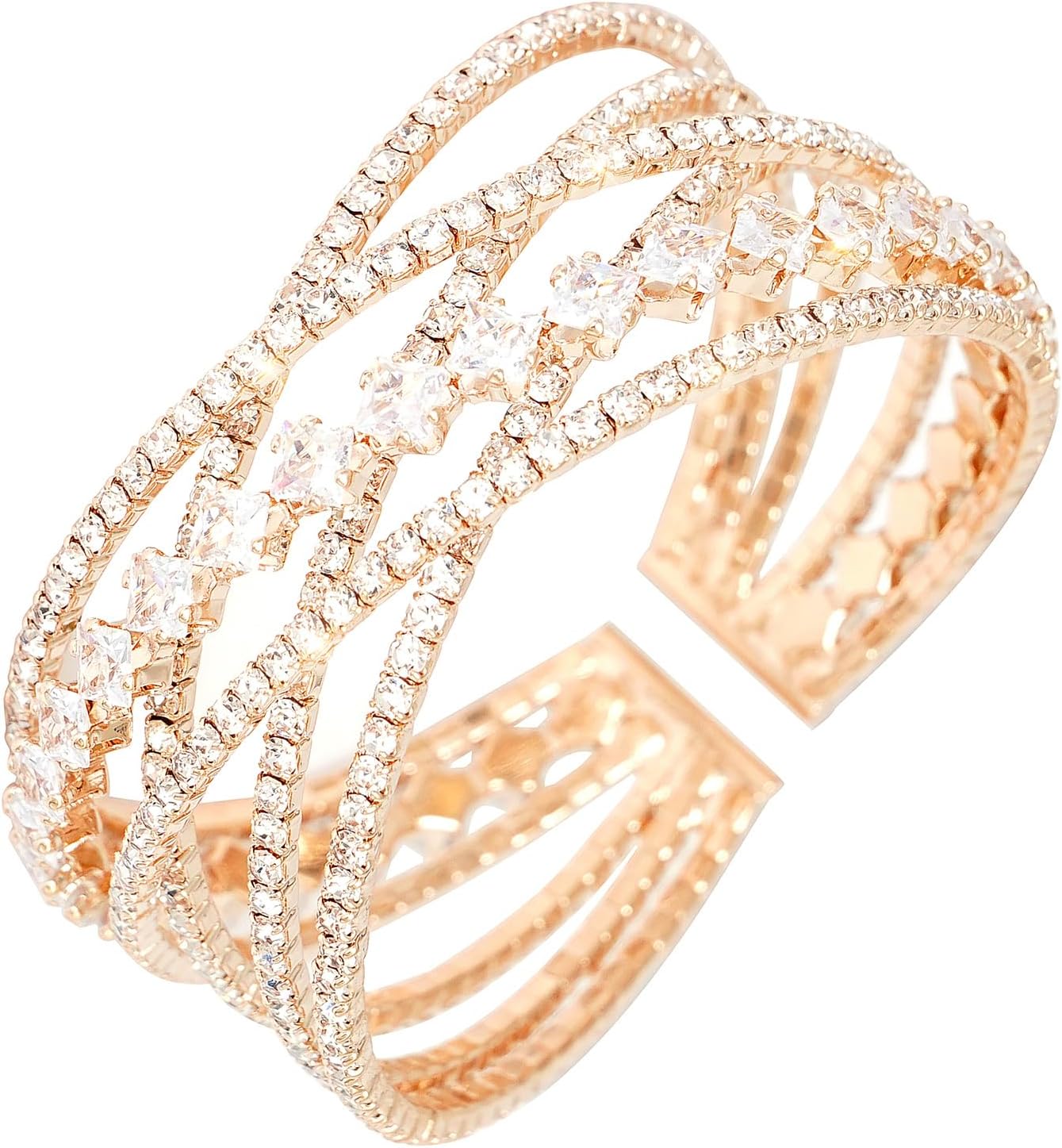 Wovanoo Rhinestone Bracelet Multilayer Cuff Bracelet Sparkling Crystal Layered Bridal Bracelets for Women