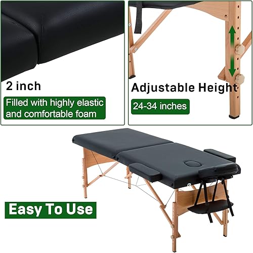 Miniatura 3 de Dkeli Mesa de masaje, cama de spa portátil plegable de 73 pulgadas de largo, 28 pulgadas de ancho, cama de masaje de 2 pliegues con funda de