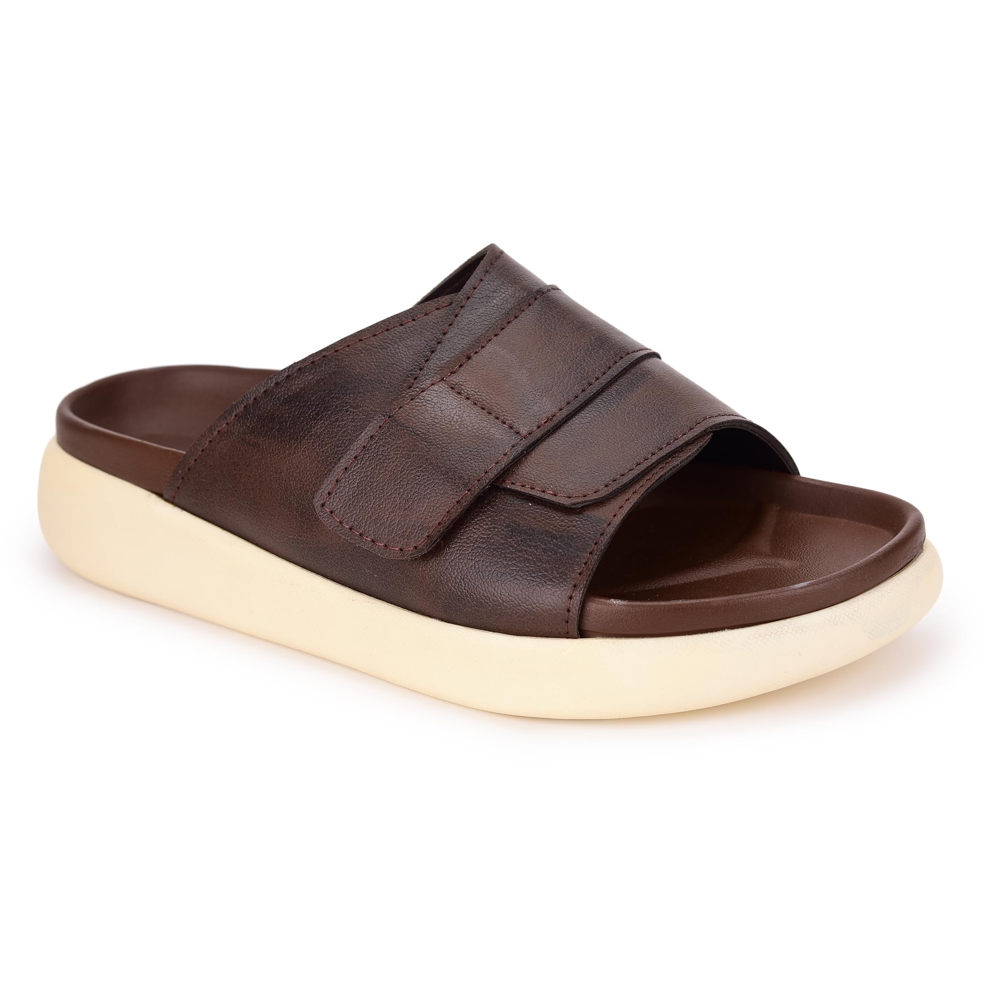 Greentech Cloud Rush Stitched Velcro Sandals For Men I Slippers for men I Cushioned Insole I Extra Soft Padded Foam I Super Comfortable I Flexible & Stylish Everyday Wear I Thong Slippers