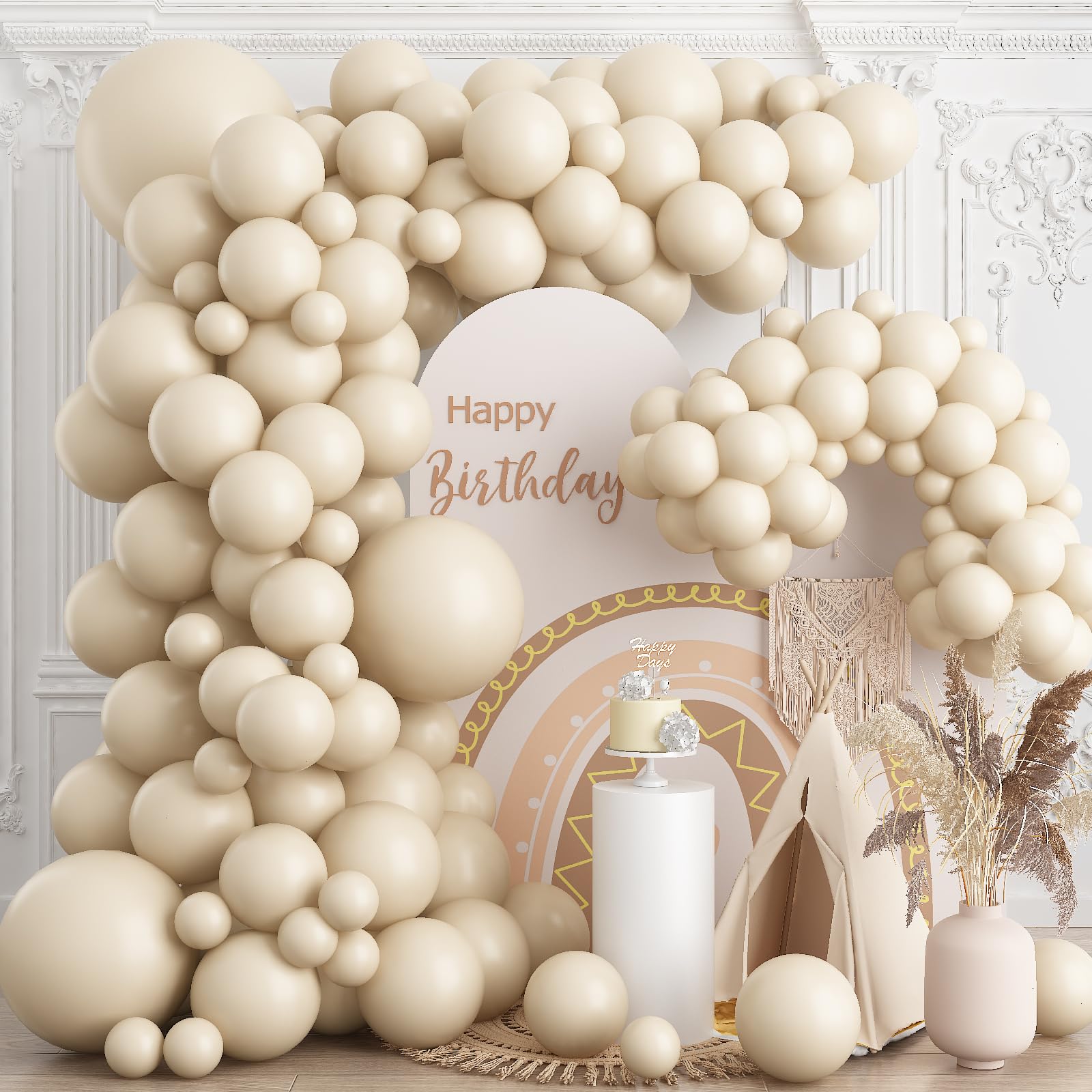 Sand White Balloons Different Size, 123 Packs Beige Balloons Arch Kit, Pack of 18 12 10 5 Inch Ivory Cream Balloons Garland for Boho Birthday Party