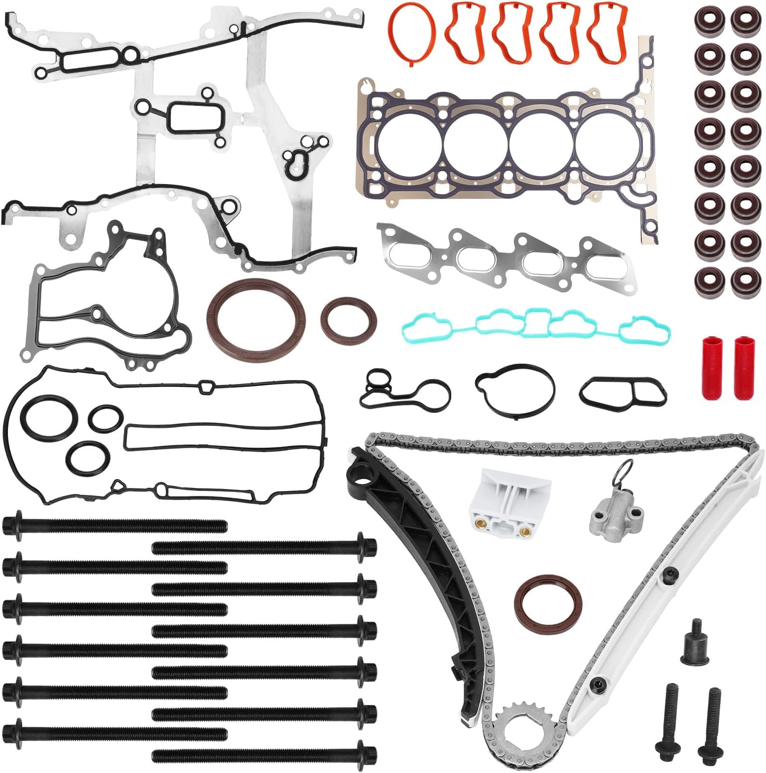 1.4L Engine Timing Chain Kit Head Gasket with Head Bolt Compatible with 2013-2016 Chevy Chevrolet Cruze Sonic Trax, 2012-2016 Buick Encore Replace # HS54898, HS26540PT-1, HSCV001, HGS343