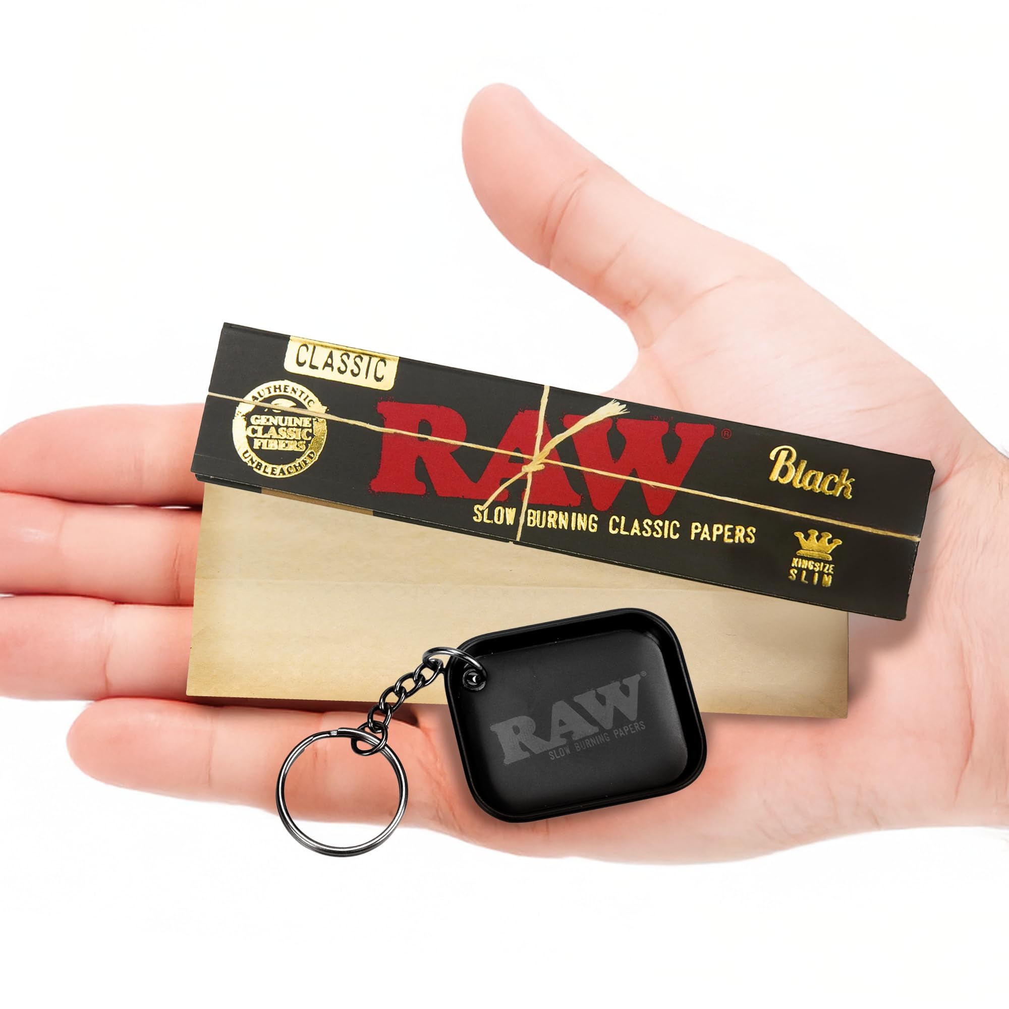 RAW Black King Size Slim Rolling Papers 8 Pack - Includes Collectible RAW Tiny Matte Black Murder'd Tray Key Chain