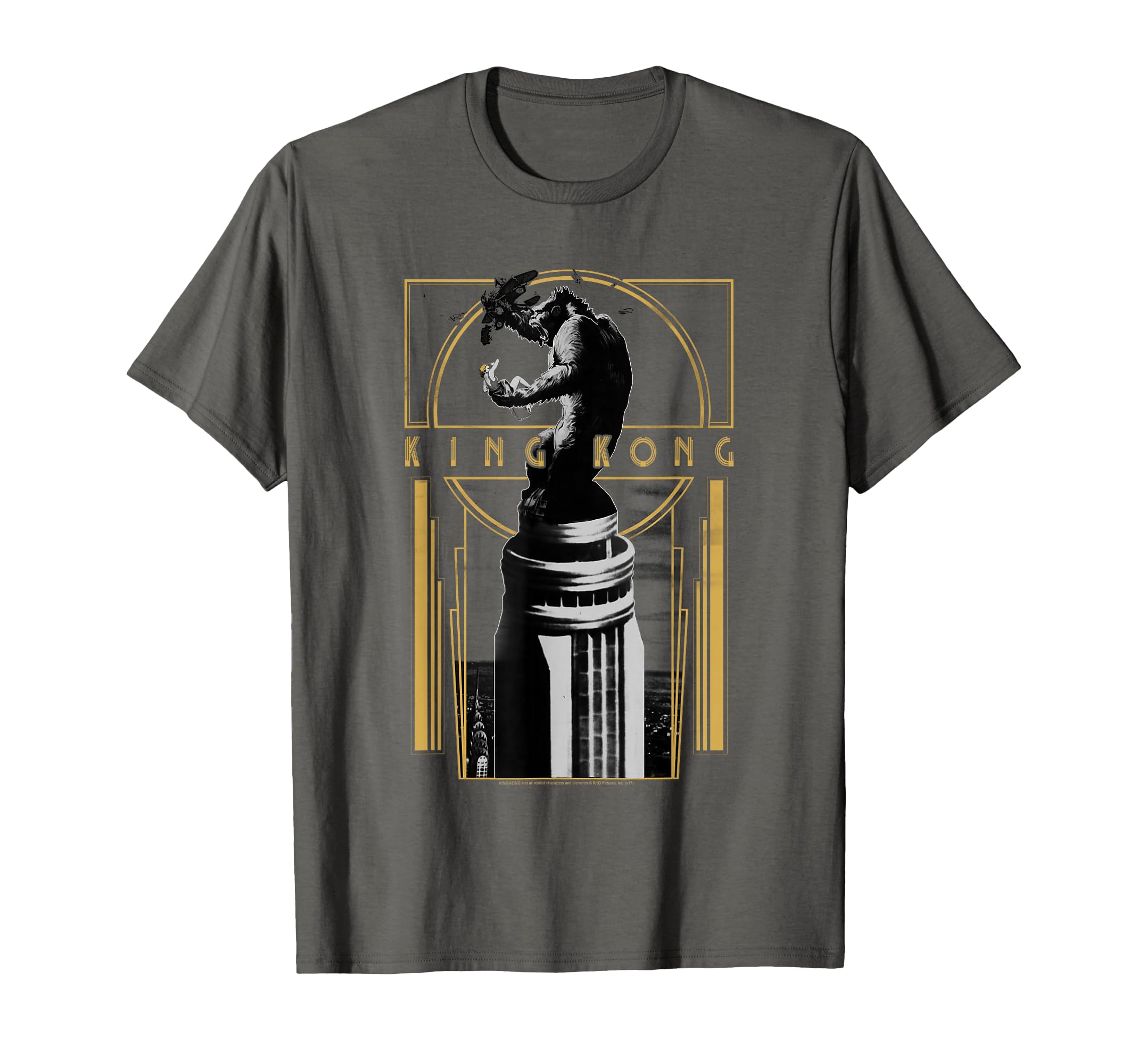 Warner Bros. King Kong Deco Grey Cotton Polyester Blend Regular Fit Crew Neck Short Sleeve T-Shirt, Small, Unisex-Adults, Women, Casual, Spring,