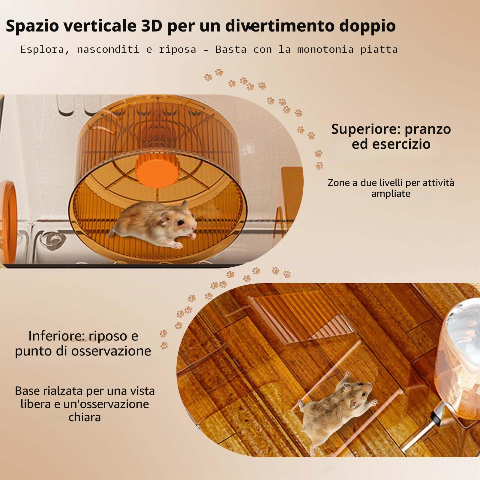 Gabbia per criceto 360° vista ventilata 2 piani con 7 accessori | Gabbia per criceto nano 40x25x24.5 cm, 2 piani, per topi, criceti nani e altri piccoli animali, per allevamento