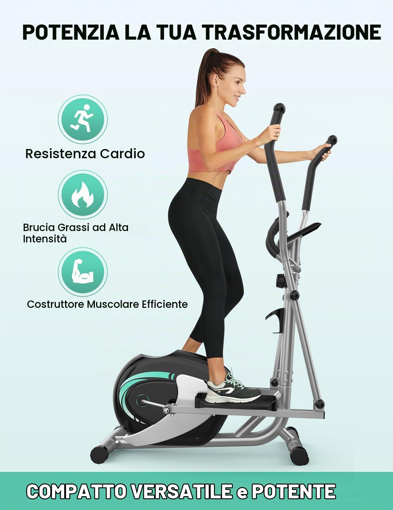 THERUN Ellittica da Casa, Ellittica Professionale Ultra Silenziosa con 16 Livelli di Resistenza Regolabile, Display LCD, Pedali Antiscivolo, Supporto Borraccia, Capacità Di Carico 120KG