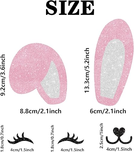 Miniatura 2 de Decoración de orejas de conejo con purpurina rosa, suministros de decoración de pestañas, púas de nariz para temática de conejo de Pascua, feliz