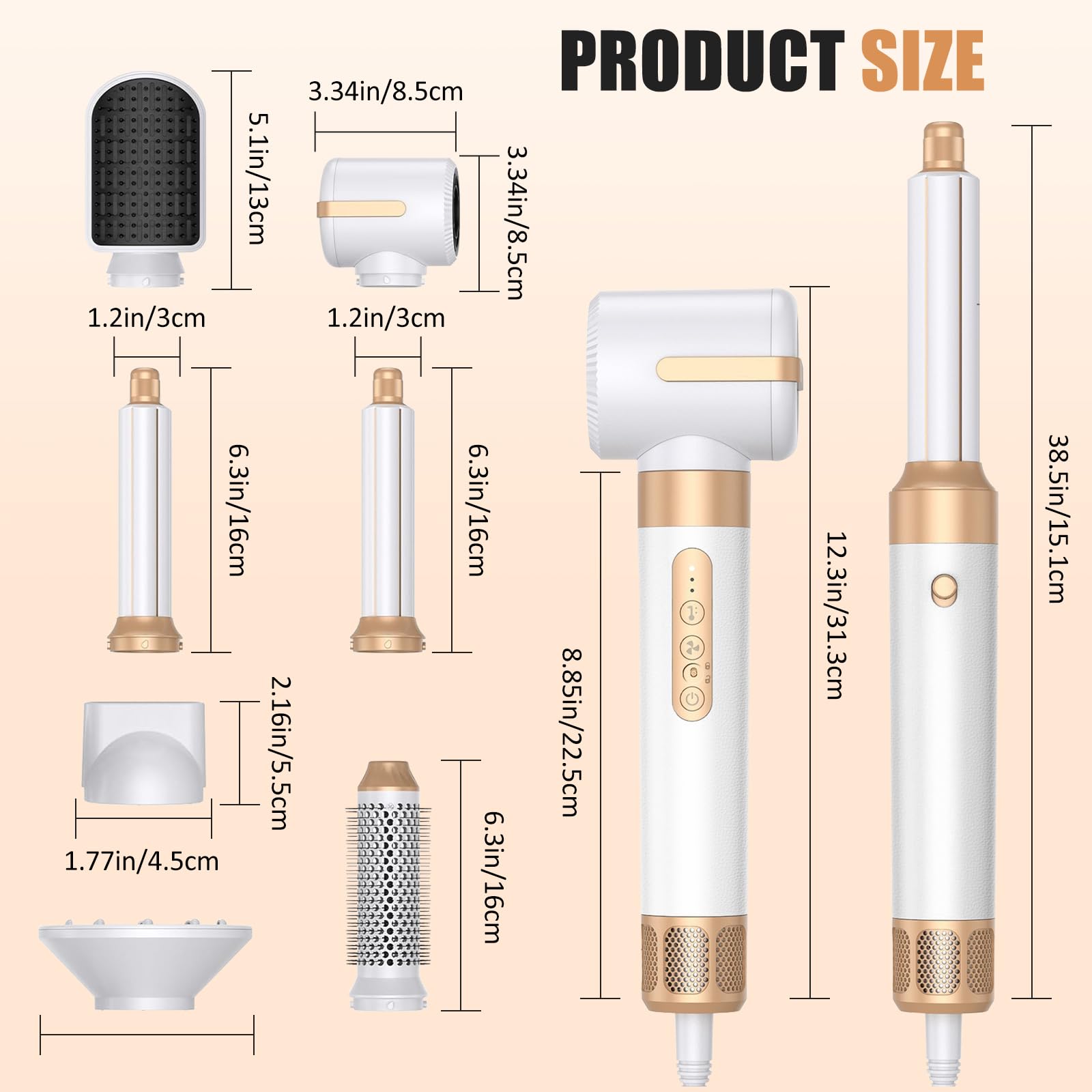 Brosse Soufflante 7 en 1, Air Styler avec Soufflantes, Diffuseur, Buse de Coiffage, Sèche-Cheveux à Ions Négatifs Haute Vitesse, Boucleur a Air, Hair Styler Set pour Sécher Boucler Lisser
