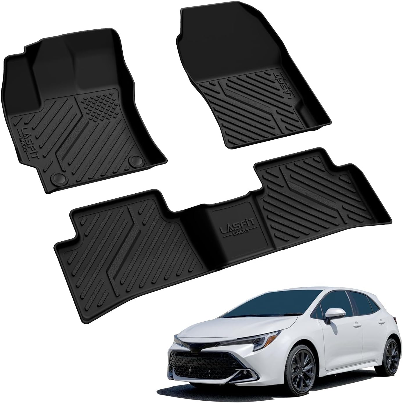 LASFIT Floor Mats Custom Fit for Toyota Corolla Hatchback 2019-2026, All-Weather Protection TPE 1st & 2nd Row Car Liners for Toyota Corolla Hatchback Accsessories, Black, Easy to Clean - Image 9