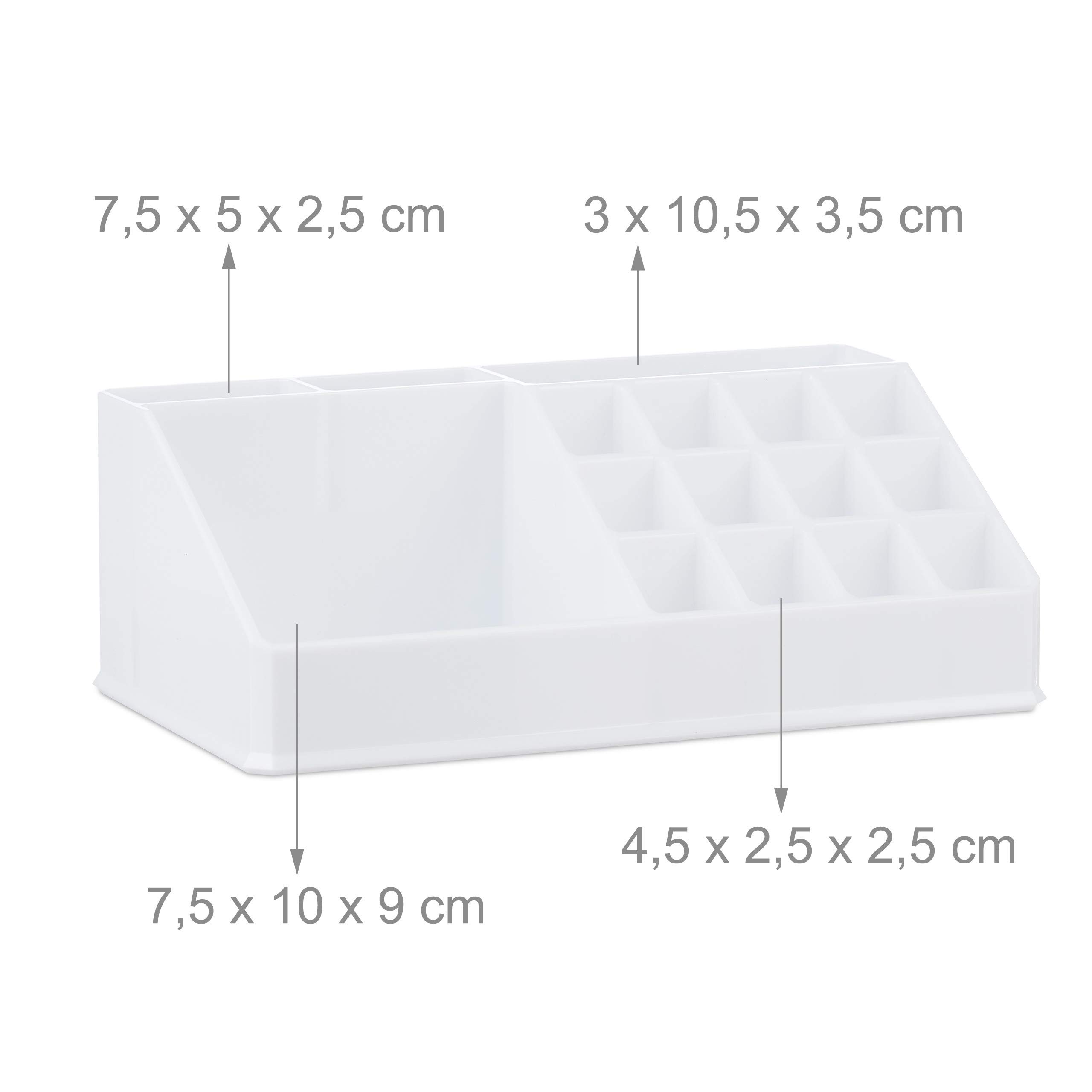 Relaxdays Organizer Make-Up con 21 Scomparti, Contenitore per Cosmetici, Rossetti, Trucchi, Case in Acrilico, Bianco
