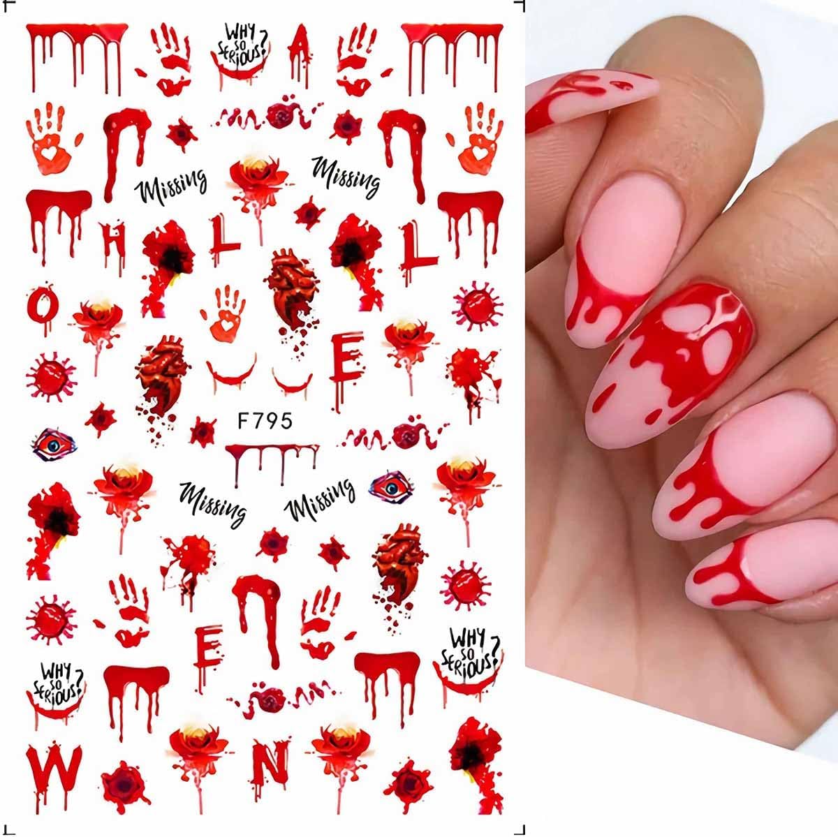 Goth Halloween Horror 3D Gel Nail Decals Self-Adhesive Nails Supply Manicure DIY Accessories for Women Holiday Nail Art (5 Sheets) image 4