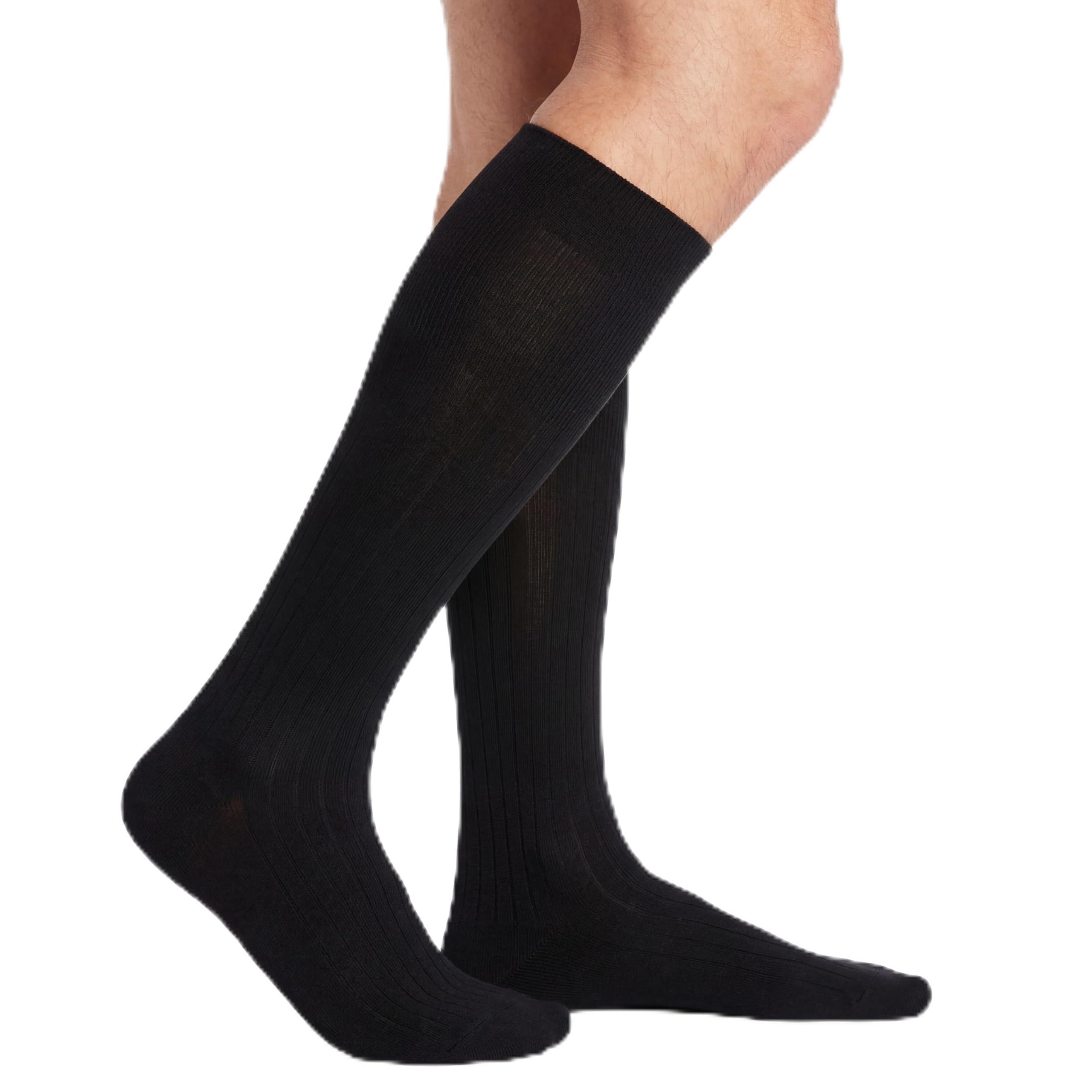 Ciocca 6 Paia Calze Uomo Lunghe a Costa Larga in Filo di Scozia 100% Cotone Eleganti Business Formali Traspiranti Comfort Quotidiano